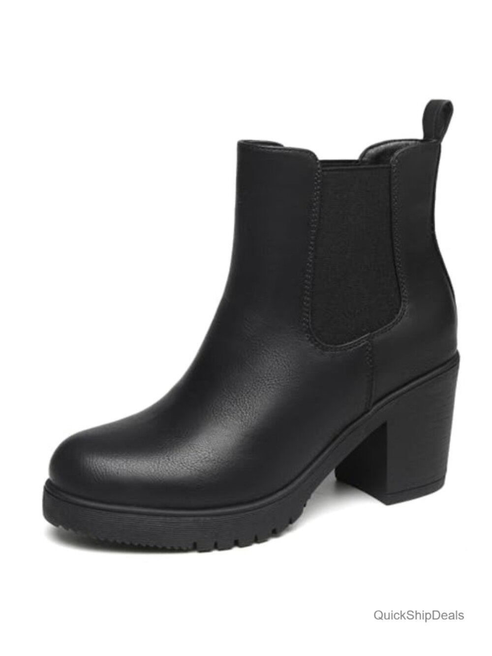 Women's Vegan Leather Chelsea Ankle Boots Chunky Heel Platform Booties